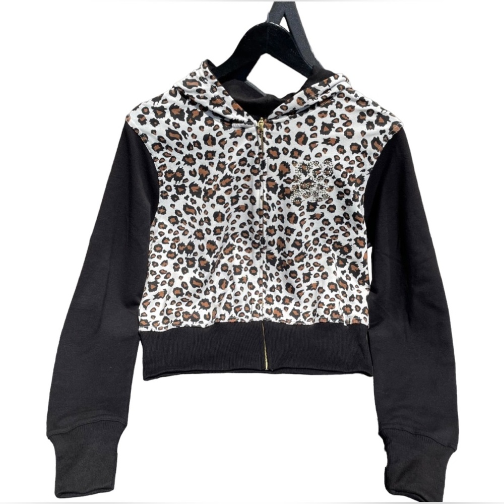 Sugar & Babe Leopard Printed Zip Up Hoodie Medium